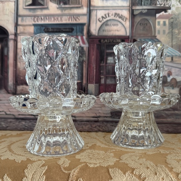 PartyLite Other - PartyLite P9246 Quilted Crystal Pair Pedestal Candle Holders